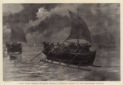 A Stern Chase, Prussian Excisemen Pursuing a Smuggling Ice-Boat on the Russo-German Frontier by Joseph Nash